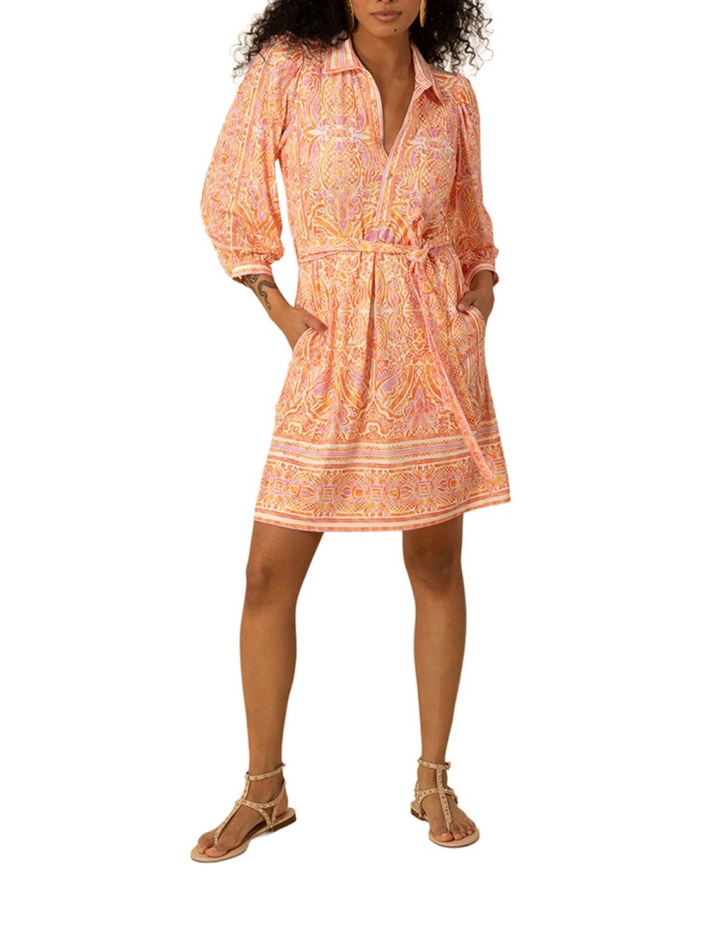 Hale Bob Coral Paisley Tie-Waist Midi Dress Sz S NWT